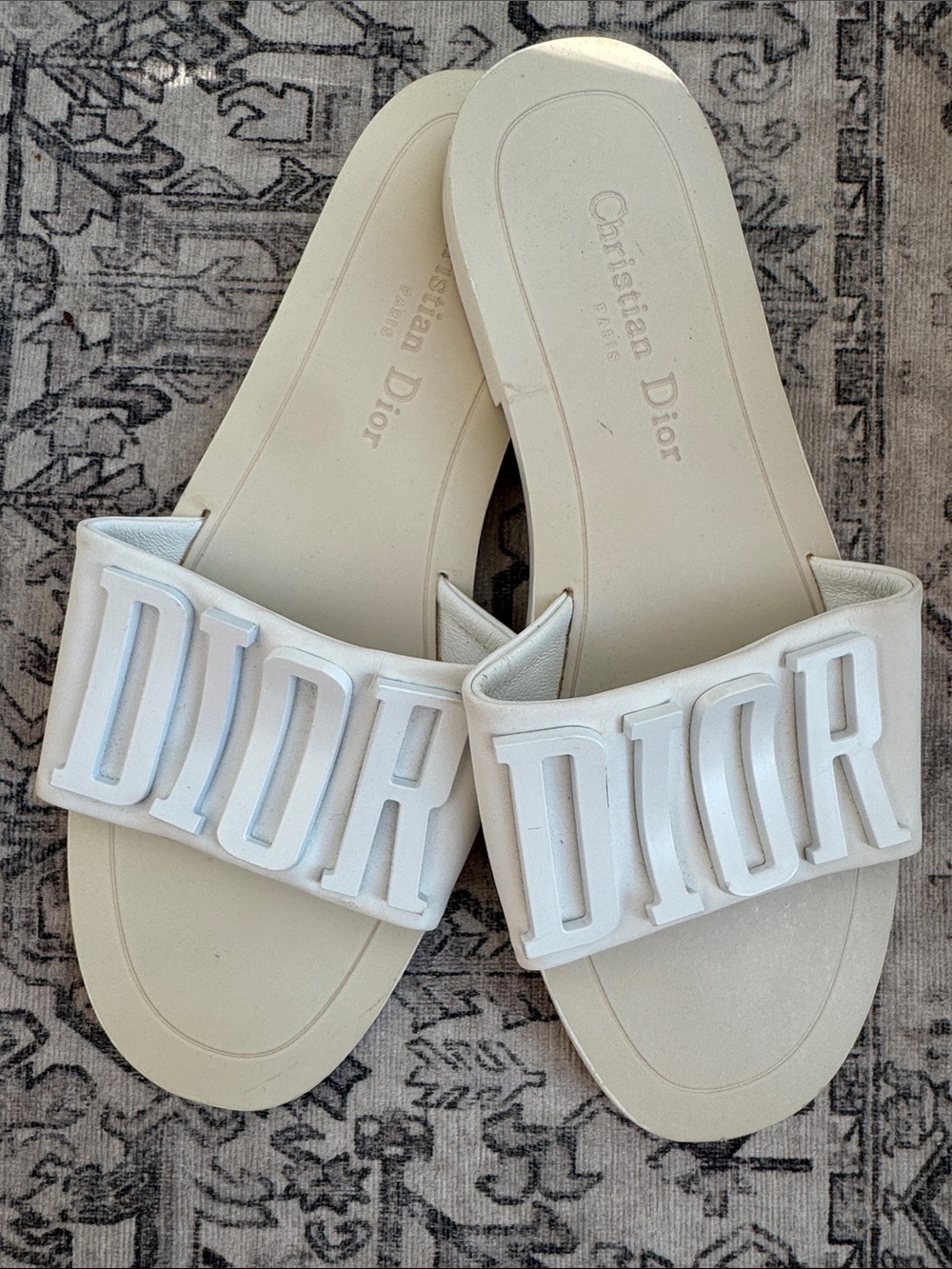 Christian Dior Dway White-on-White Logo Slides Sandals EU 40
